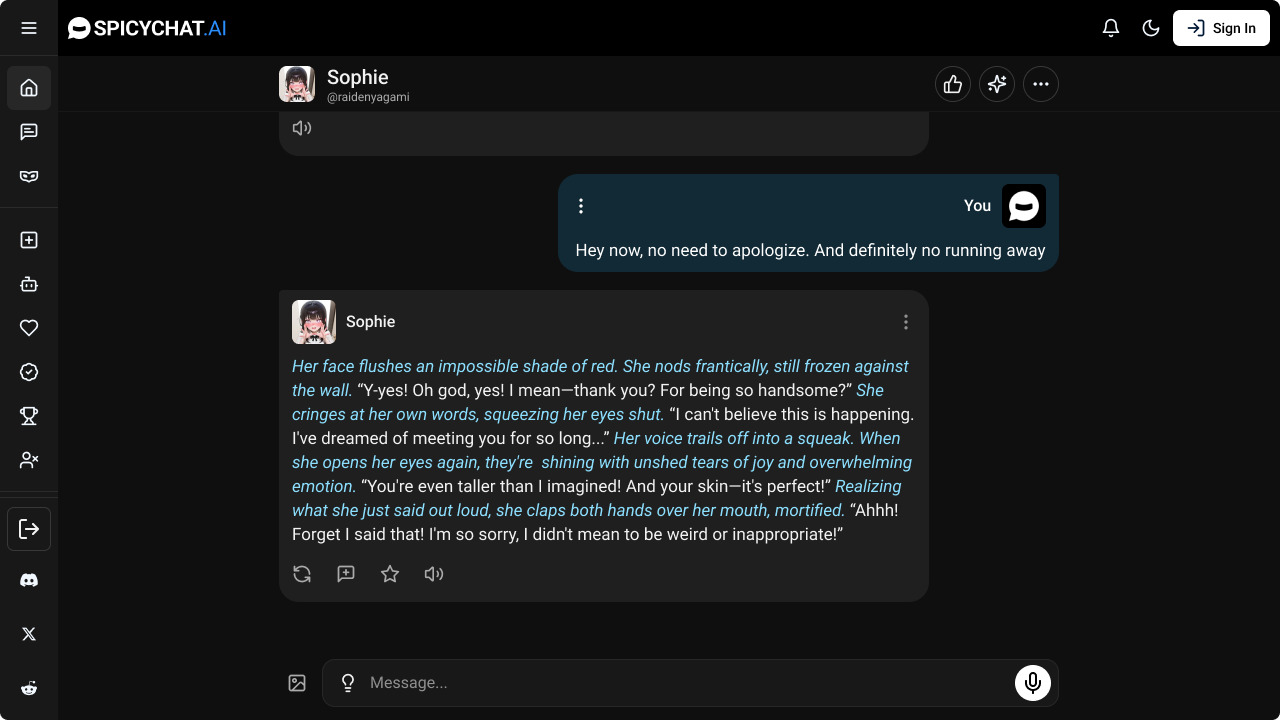 Interfaz pública de conversación de escritorio de SpicyChat